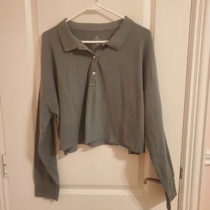 Aerie Offline Green Long Sleeve Cropped Polo Top